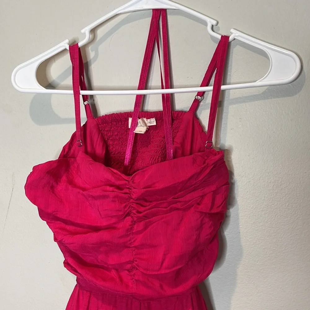 Anthropologie Let Me Be Cutout Tiered Dress‎ Open Back Maxi Hot Pink Extra-Small